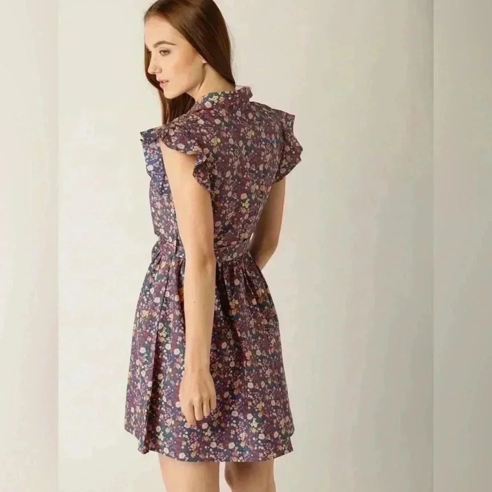 United colors of Benetton floral ruffle sleeve wrap dress with belt XS - Picture 3 of 7